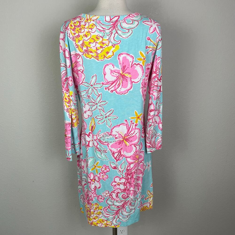 Lilly Pulitzer Blue Pink Floral Long Sleeve Knit Dress Style 20759 Large - Picture 5 of 8